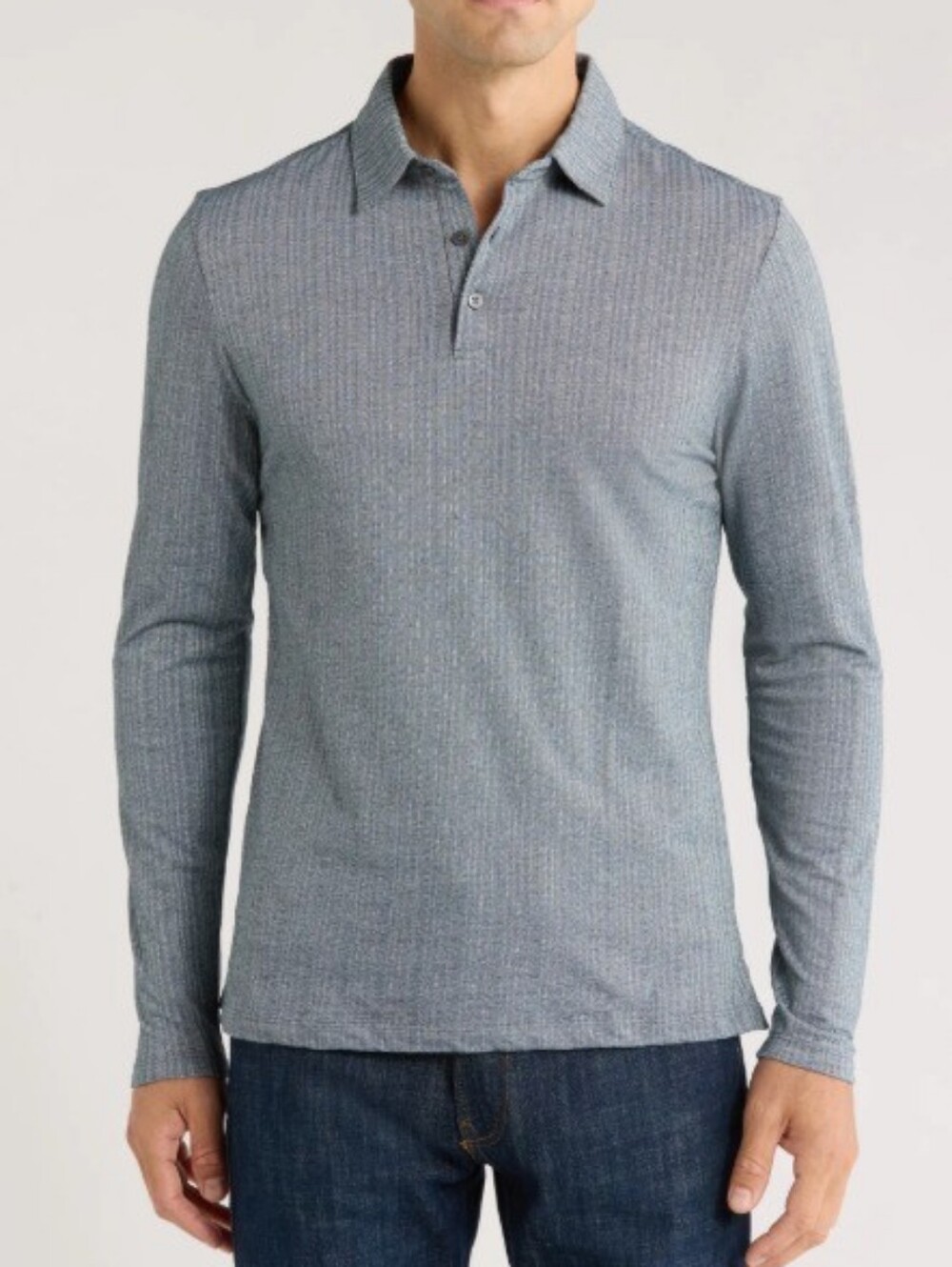 Robert Barakett Monolif Stripe Long Sleeve Polo Gray M